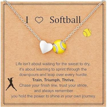 Imagem de Colar de bola de coração para mulheres, pingente de cobre, joias, basquete, vôlei, futebol, rúgbi/softball, one size, Metal, Sem Pedra Preciosa