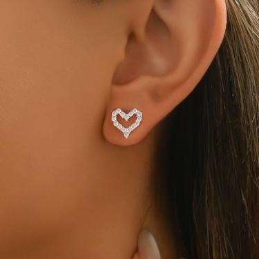 Imagem de 1 par de brincos minimamente projetados em forma de coração, presente elegante para senhora, joias modernas, brincos femininos encantadores, presentes finos de Natal, white, Cobre, Sem pedra preciosa