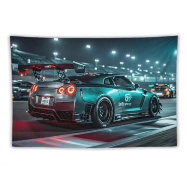 Imagem de HouLaiZhe JDM Tapeçaria de carro pista corrida JDM R35 tapeçaria de parede decoração de casa decoração de parede piquenique estética arte de parede para dormitório sala de estar 152 x 228 cm