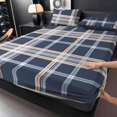 Imagem de Jogo de Lençol Listras Preto e Branco 3 Peças Percal Estampado Solteiro/Casal/Queen(Quadriculado,SOLTEIRO 02 Peças)