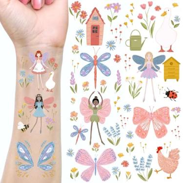 Imagem de Cheerland Tatuagens de fadas de jardim temporárias crianças borboleta floral fazenda lembrancinhas de festa adesivos de asa de fadas da floresta decorações de aniversário para chá de noiva chá de bebê