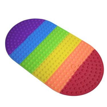 Imagem de Tiamo Tapetes de banho para bebês antiderrapantes, pacote com 2 tapetes de banheira infantis arco-íris, 68 x 38 cm, tapetes de banheira antiderrapantes de silicone, superfície texturizada com bolhas