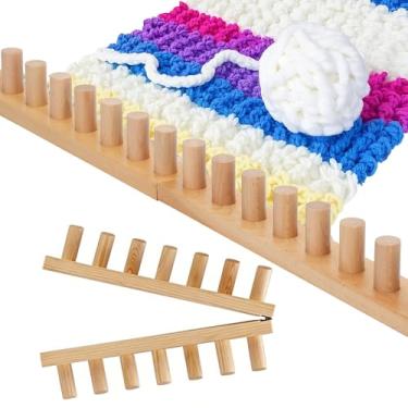 Imagem de Sienson Tear de tricô grosso de 76 cm para fabricação de cobertores – moldura de madeira dobrável, kit de tricô portátil DIY para iniciantes, cobertor reutilizável para artesanato e presentes de fios