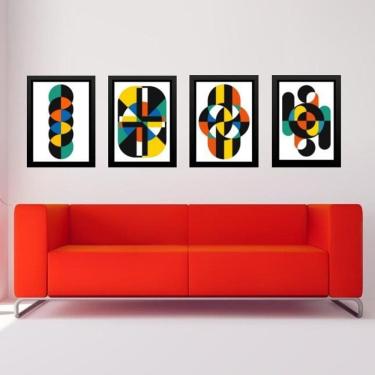 Imagem de Kit 4 Quadros Gravuras Coloridas Bauhaus 24X18Cm - Com Vidro