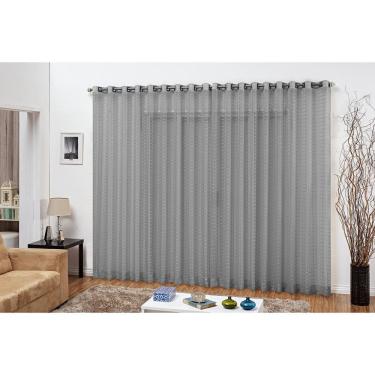 Imagem de Cortina Para Sala Voal Xadrez Cinza 4,00X2,80