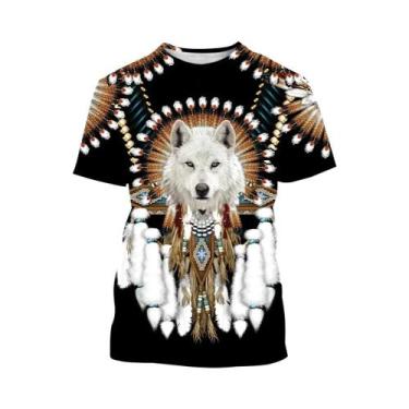 Imagem de Camiseta Casual De Manga Curta Com Estampa 3D Estilo Nativo Americano 
