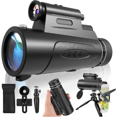 Imagem de Telescópio monocular com luzes, monóculos HD, 80 x 100 para adultos, monóculo de alta potência para caça com suporte para smartphone e tripé, telescópio portátil adequado para observação de pássaros e