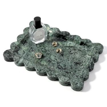Imagem de Koville Bandeja de mármore recortada, bandeja de mármore natural de 28 x 20 cm para cômoda de cozinha e banheiro, bandeja de pedra natural para joias, perfumes, decoração de casa, bandejas decorativas