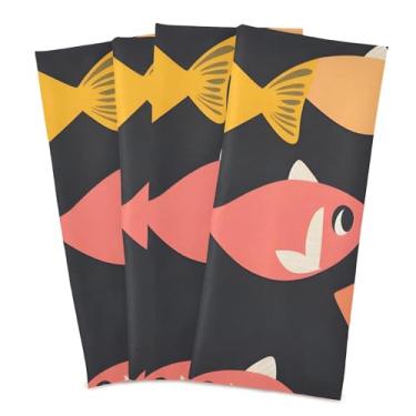 Imagem de xigua Conjunto de 4 panos de prato de cozinha de peixe coloridos, macios e altamente absorventes de secagem rápida para limpeza de pratos e limpeza à mão, 71 x 45 cm