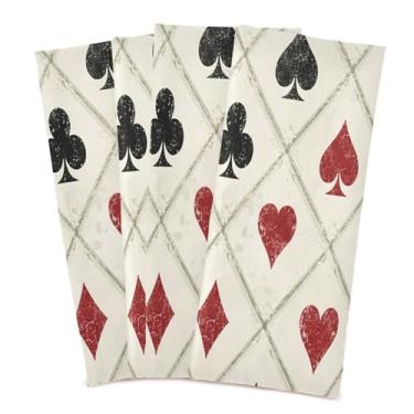 Imagem de Wassud Black Spades and Clubs Toalhas de prato de cozinha pacote com 4 panos de prato macios com laço para pendurar toalha de mão de secagem rápida super absorvente toalhas de chá de mesa decorativas