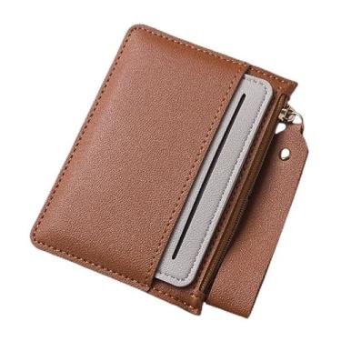 Imagem de Carteira feminina leve com zíper, bolso para cartão de poliuretano antidesmagnetização com bolso para moedas - 7 compartimentos para cartões e compartimento com zíper, carteira de viagem leve, Café
