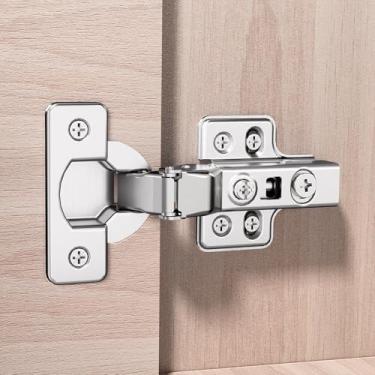 Imagem de Dobradiça de armário padrão Luokim, adequada para armário sem moldura, dobradiça de fechamento macio estilo europeu, dobradiças de montagem de quatro furos, acabamento banhado a níquel, Puxador reto, 1 Pair, Half Overlay