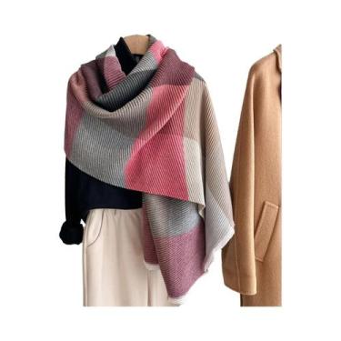 Imagem de Cachecol Feminino Oversized Color-Block Com Drapeado, Quente Para Prim