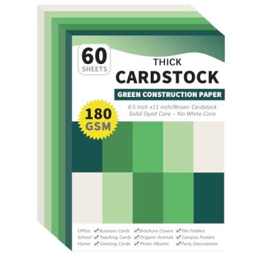 Imagem de gisgfim 60 folhas de cartolina verde, 21 x 27 cm, papel de construção de núcleo tingido sólido, 5 cores sortidas, papel para scrapbook, 29,5 kg/180 g/m² para convites de impressão em relevo