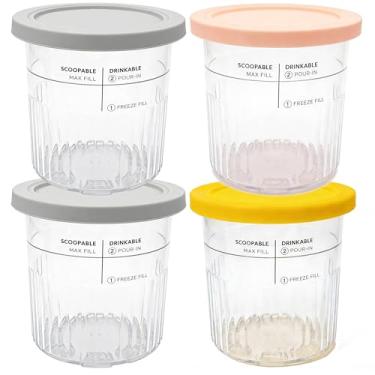 Imagem de Recipientes de sorvete com tampa de silicone, compatíveis com Ninja NC501 CREAMi Deluxe 11 em 1 sorvete e máquina de petiscos congelados e modelo: NC500, NC501, NC501H, NC501HBL e NC501HGN.