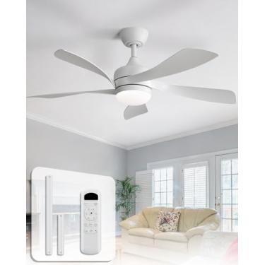 Imagem de Sofucor Ventilador de teto de 113 cm com luzes e controle remoto, ventilador de teto interno/externo com luz de 6 velocidades 3 CCT 3 temporizadores, ventilador de teto branco de perfil baixo, motor