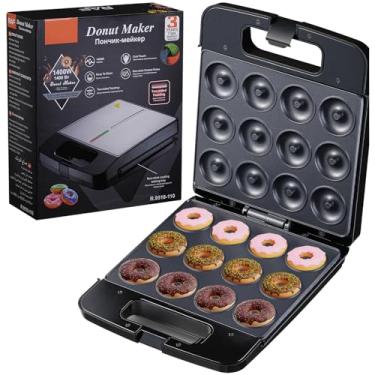 Imagem de Mini donut maker de 12 furos, forma de panqueca elétrica de sobremesa, máquina de bolo infantil de alta potência de 1400 W, máquina de café da manhã com aquecimento dupla face para café da manhã
