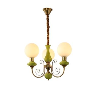Imagem de Bofea - Lustre Sputnik dourado moderno com 3 luzes lustres de bolhas ajustáveis com sombra de vidro globo luzes douradas para sala de jantar lustre verde vintage para quarto sala de estar