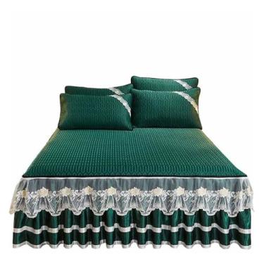 Imagem de THJKUPO Conjunto de três peças para remoção de saia de cama 1,8 m lavável na máquina dobrável ar condicionado macio (1,8 x 2,2 m)