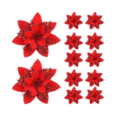 Imagem de Flores De Natal Artificiais Em Glitter Rosa, Vermelho E Dourado, Decor