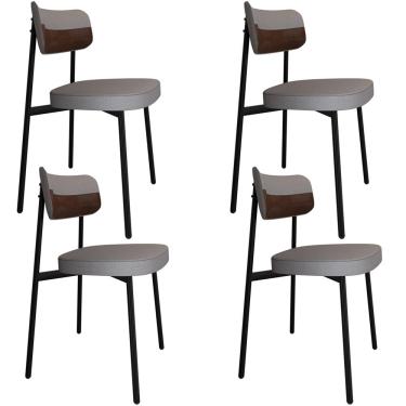 Imagem de Kit 04 Cadeiras Estofada Para Sala de Jantar Astrid Preto C01 Linho Cinza Courino Whisky - Lyam Decor