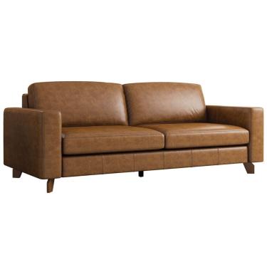 Imagem de Sofá 3 Lugares Sala de Estar Recepção 220cm Presley Couro Caramelo - Gran Belo