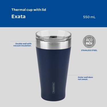 Imagem de Copo Térmico Tramontina Exata em Aço Inox Azul com Tampa 550 ml
