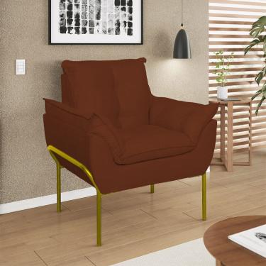 Imagem de Poltrona Sofá Luxo Base Metal Dourada Recepção Escritório