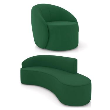 Imagem de Sofá 4 Lugares Orgânico 220cm Morgan E Poltrona Lua Veludo Verde D03 - D'rossi