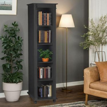 Imagem de Estante Livreiro De Madeira 4 Prateleiras Pés Torneados - Preto Laca