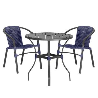 Imagem de 02 Cadeiras Floripa E Mesa Roma 100cm Preta Trama Original Azul