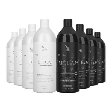 Imagem de Kit 4 Escovas Progressivas Me Leva Black + 4 Shampoos Detox 1 Litro
