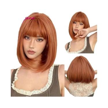 Imagem de Peruca Sintética Curta Marrom Escuro Com Franja Lisa Para Cosplay Loli