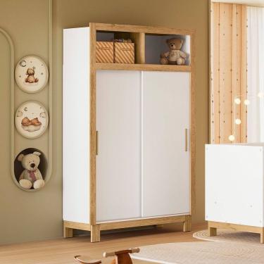 Imagem de Guarda Roupa Infantil com 2 Portas de Correr Flora 5085 Branco Acetinado Qmovi