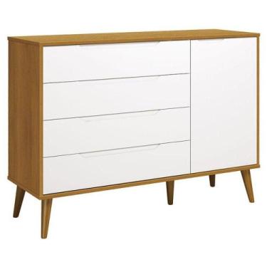 Imagem de Cômoda Com Porta Retrô Elfe Branco Acetinado Savana Amadeirado - Relle