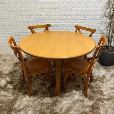 Imagem de Conjunto Mesa Redonda X 120cm Com 4 Cadeiras X Madeira Maciça Mel - Fl