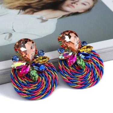 Imagem de Brincos Femininos Étnicos De Algodão Com Pingente Grande Luxuoso E Sim