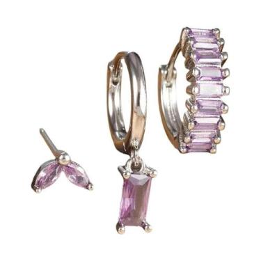 Imagem de Conjunto De Brincos Huggies De Aço Inoxidável Com Zircônia E Corrente 