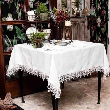 Imagem de Toalha De Mesa Retangular Branco Poliéster 6 Lugares Rafimex