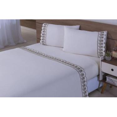 Imagem de Jogo Lençol 4 Peças Cama Viúva 200 Fios Bordado Richileu - Miguel Enxo