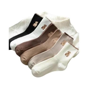 Imagem de Meias Femininas De Algodão Macio Com Desenho De Urso, 5 Pares, Meias C