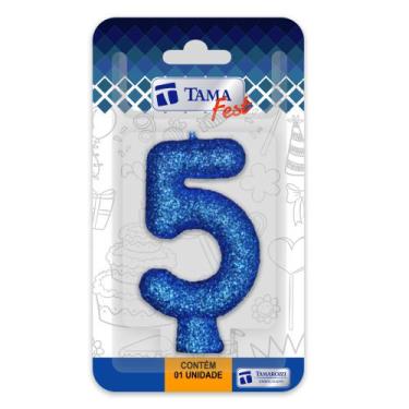 Imagem de Vela de aniversário Número azul Nº 5 com 10 un. - TAMAROZZI EMBALAGENS