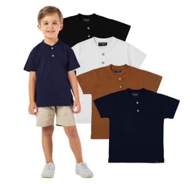 Imagem de Camiseta Polo Infantil Menino Algodão Branca Sem Gola - VRASALON, 16, 
