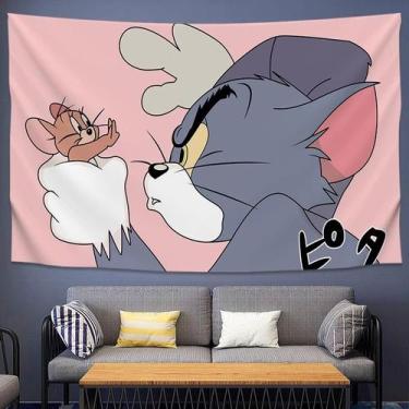Imagem de Tapeçaria, decoração de parede, arte fofa de gato e rato, 100x150cm - 
