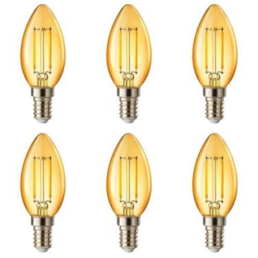 Imagem de 6 Lâmpada Filamento LED Modelo Vela Retrô E14 2W 110V Âmbar - Avant