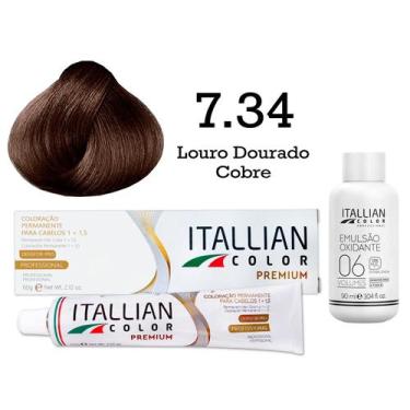 Imagem de Coloração 7.34 Louro Dourado Cobre Oxi 06 Volumes 90ml  Itallian Color