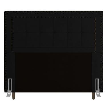 Imagem de Cabeceira Cama Box Solteiro Luxor 90cm com Tachas e Frame Suede Preto - Abmaza