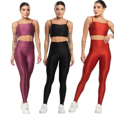Imagem de KIT 3 Conjunto Fitness Top e Calça Esmeralda Vekyo Roupa de Academia Treino Moda Feminina Musculação-Feminino
