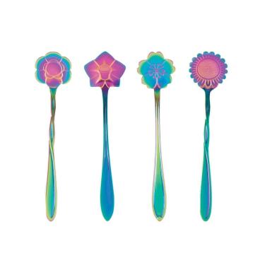 Imagem de Conjunto 4 Colheres Aço Inox para Chá Flores Rainbow Wolff