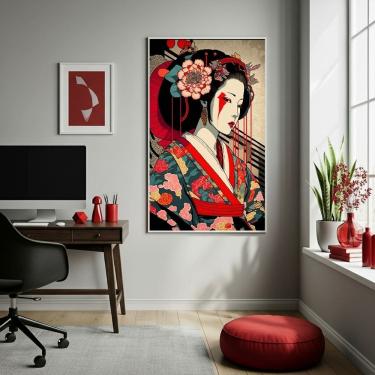 Imagem de Quadro Decor Mulher Gueixa 70x50cm Mold Branca